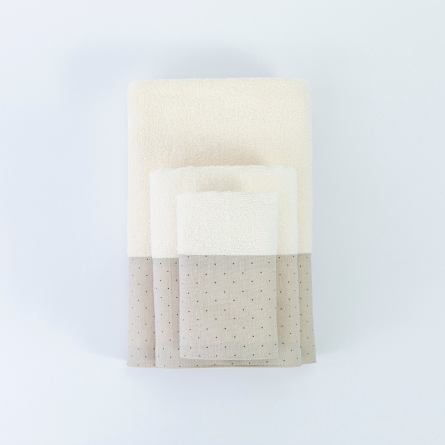 Σετ Πετσέτες 3 τεμ (Χειρός|Προσώπου|Λουτρού) Με Υφασμάτινη Φάσα Borea Pois Εκρού