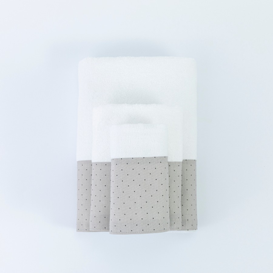 Σετ Πετσέτες 3 τεμ (Χειρός|Προσώπου|Λουτρού) Με Υφασμάτινη Φάσα Borea Pois Λευκό