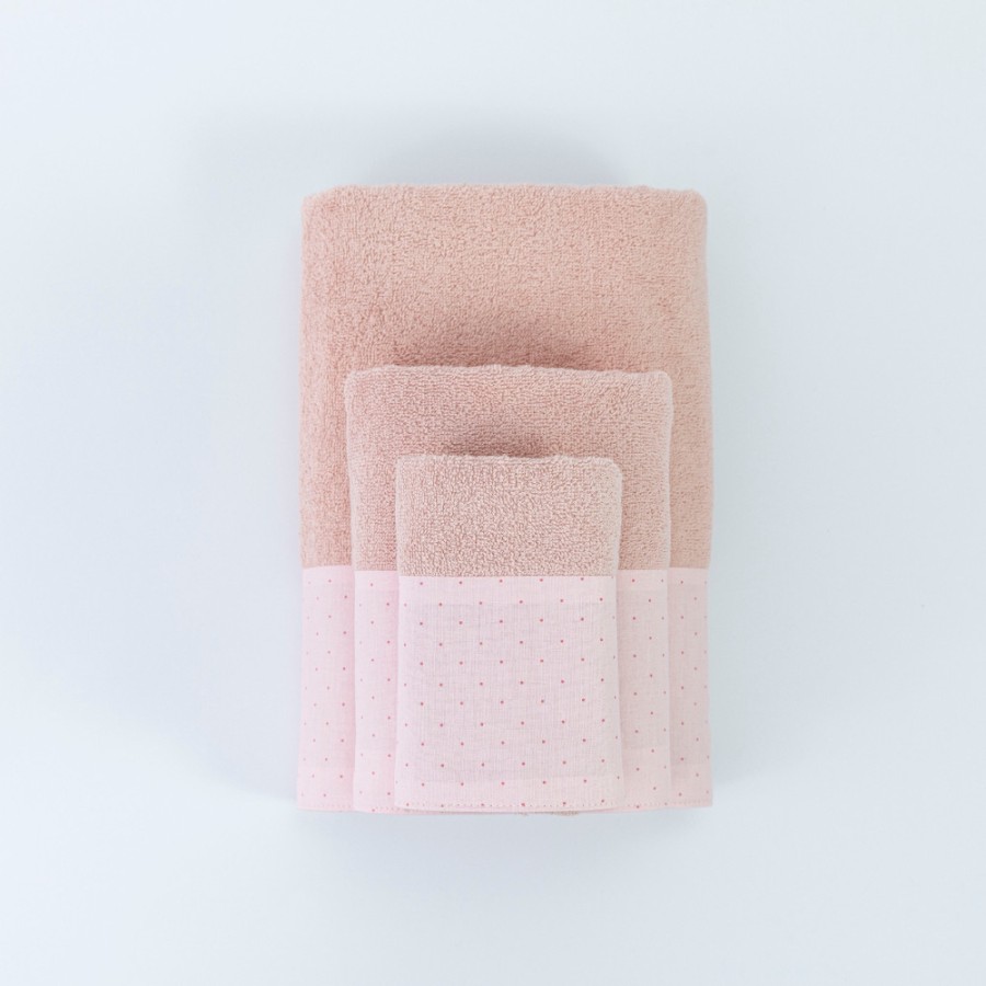 Σετ Πετσέτες 3 τεμ (Χειρός|Προσώπου|Λουτρού) Με Υφασμάτινη Φάσα Borea Pois Πούδρα