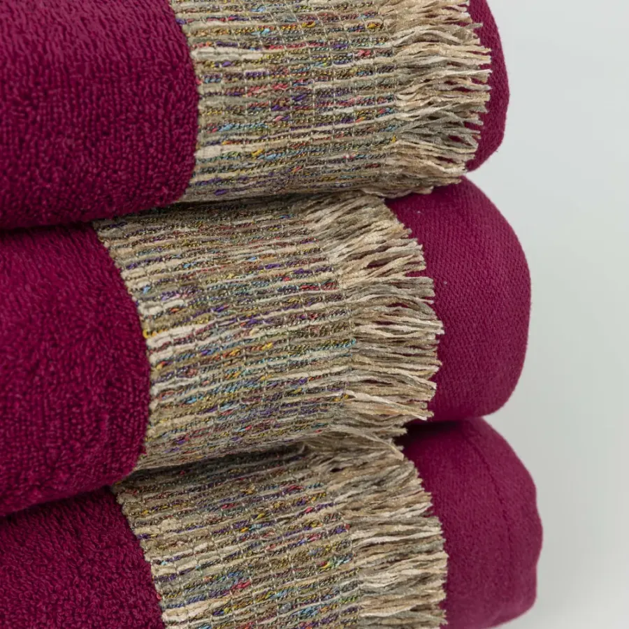 Σετ Πετσέτες 3 τεμ (Χειρός|Προσώπου|Λουτρού) Βαμβακερές Με Σενίλ Δαντέλα Borea Siesta Μπορντώ