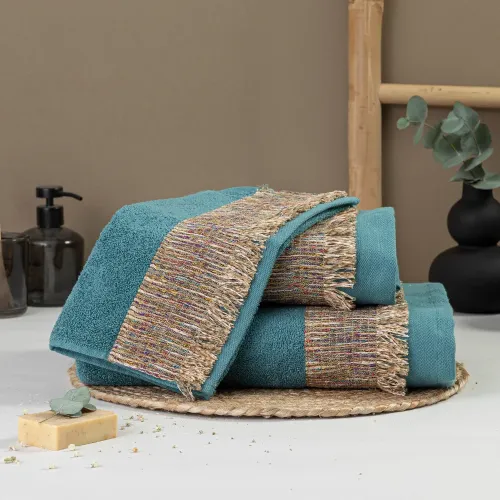 Σετ Πετσέτες 3 τεμ (Χειρός|Προσώπου|Λουτρού) Βαμβακερές Με Σενίλ Δαντέλα Borea Siesta Πετρόλ