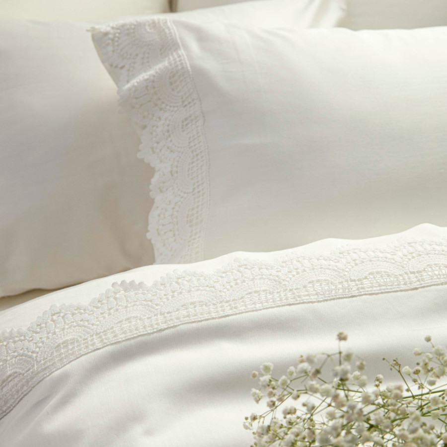 Σετ Σεντόνια 4 τεμ Yπέρδιπλα (240x280) Βαμβακερά Νυφικά Borea Arabesk Εκρού