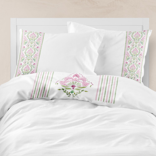 Πανωσέντονο Υπέρδιπλο (220x240) με μαξιλαροθήκες Μερσεριζέ 160κλωστές, ψηφιακή εκτύπωση Borea Lotus