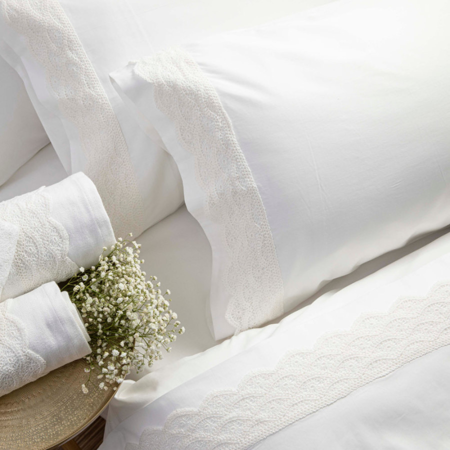 Σετ Σεντόνια 4 τεμ Yπέρδιπλα (240x280) Βαμβακερά Νυφικά Borea Ερατώ Λευκό