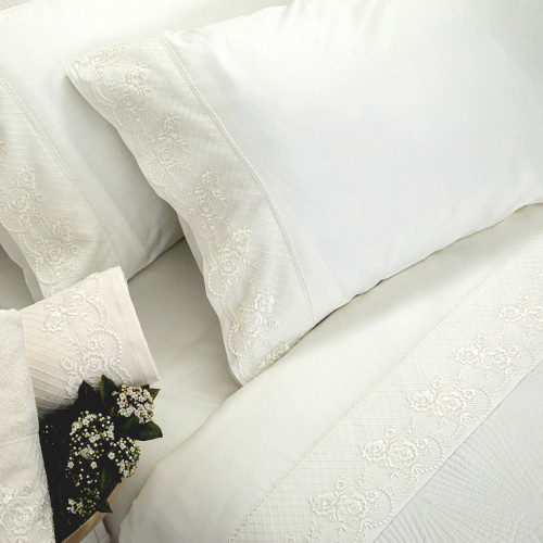 Σετ Σεντόνια 4 τεμ Yπέρδιπλα (240x280) Βαμβακερά Νυφικά Borea Ηλέκτρα Εκρού