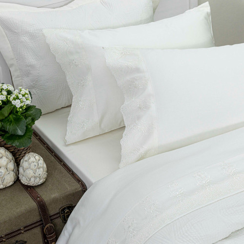 Σετ Σεντόνια 4 τεμ Yπέρδιπλα (240x280) Βαμβακερά Νυφικά Borea Νεφέλη Εκρού