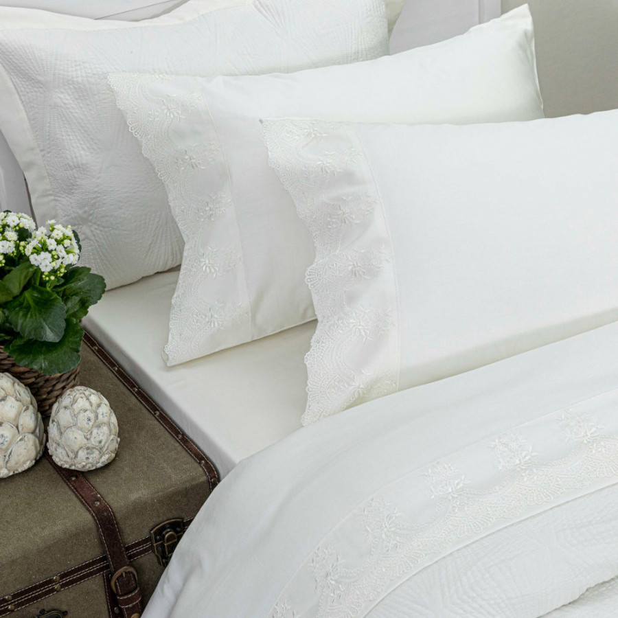 Σετ Σεντόνια 4 τεμ Yπέρδιπλα (240x280) Βαμβακερά Νυφικά Borea Νεφέλη Εκρού