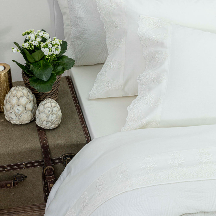 Σετ Σεντόνια 4 τεμ Yπέρδιπλα (240x280) Βαμβακερά Νυφικά Borea Νεφέλη Εκρού