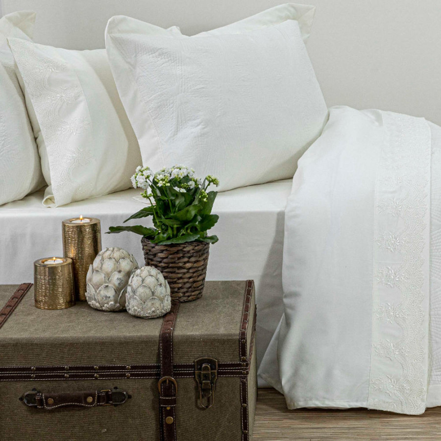 Σετ Σεντόνια 4 τεμ Yπέρδιπλα (240x280) Βαμβακερά Νυφικά Borea Νεφέλη Εκρού