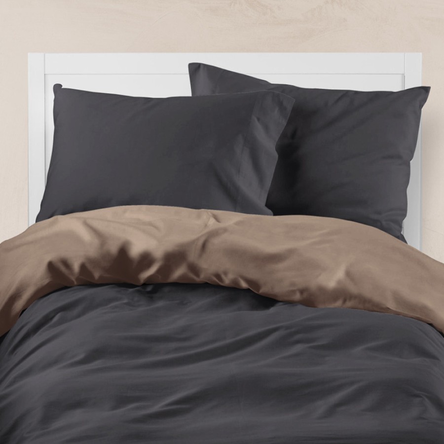 Παπλωματοθήκη Μονή (160x240) Διπλής Όψης Βαμβακερή Borea Solid Καφέ-Μαύρο