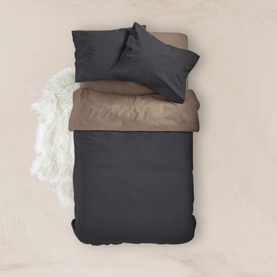 Παπλωματοθήκη Μονή (160x240) Διπλής Όψης Βαμβακερή Borea Solid Καφέ-Μαύρο