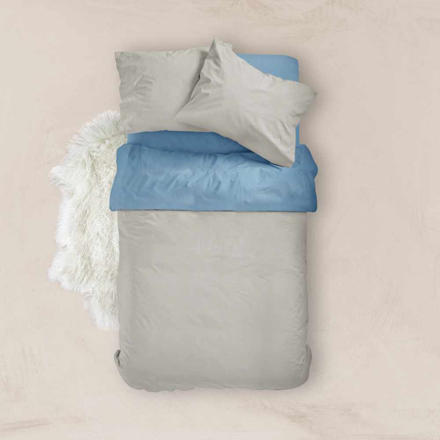 Παπλωματοθήκη Μονή (160x240) Διπλής Όψης Βαμβακερή Borea Solid Μπλε-Γκρι