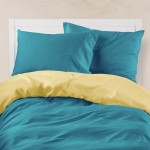 Παπλωματοθήκη Μονή (160x240) Διπλής Όψης Βαμβακερή Borea Solid Πετρόλ-Κίτρινη