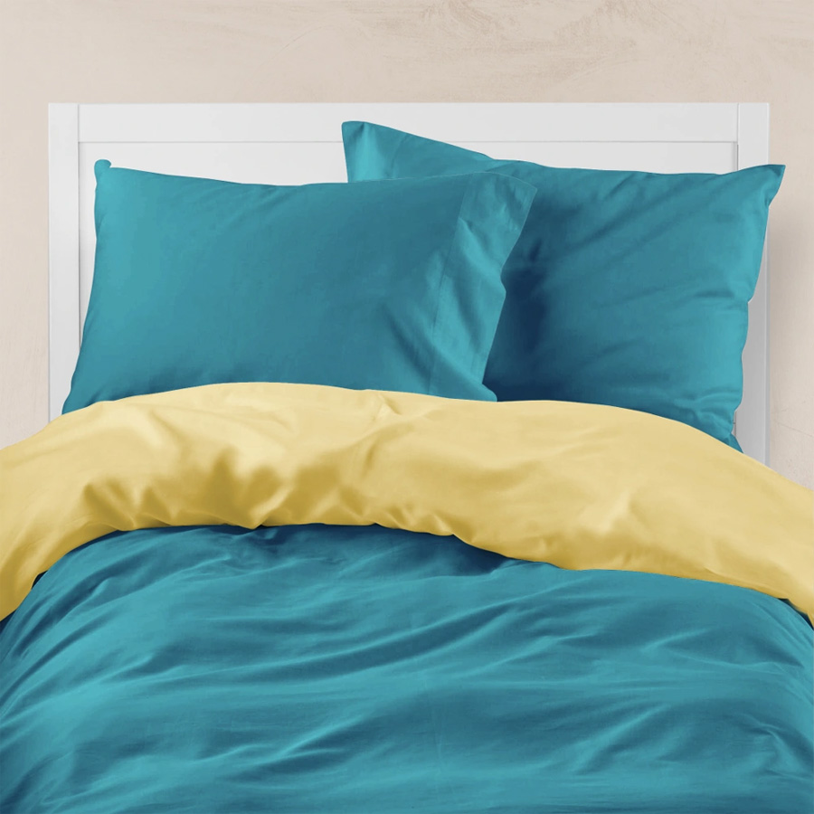 Παπλωματοθήκη Υπέρδιπλη (220x240) Διπλής Όψης Βαμβακερή Borea Solid Πετρόλ-Κίτρινη