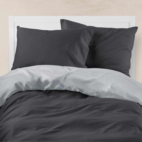 Παπλωματοθήκη Μονή (160x240) Διπλής Όψης Βαμβακερή Borea Solid Ποντικί-Μαύρο