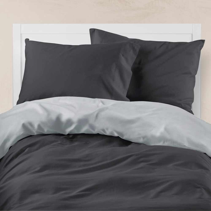 Παπλωματοθήκη Μονή (160x240) Διπλής Όψης Βαμβακερή Borea Solid Ποντικί-Μαύρο