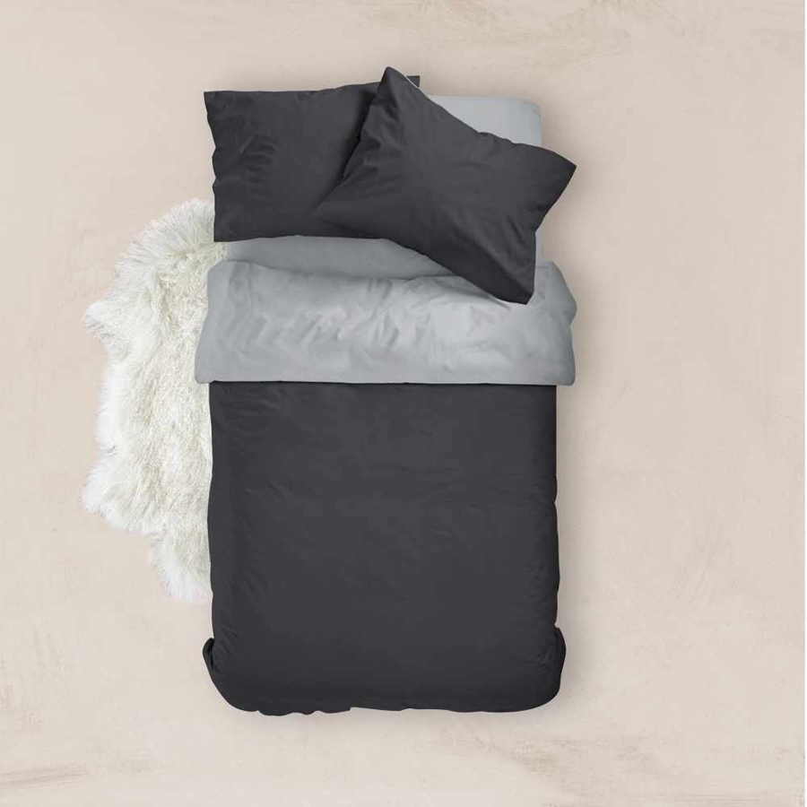 Παπλωματοθήκη Μονή (160x240) Διπλής Όψης Βαμβακερή Borea Solid Ποντικί-Μαύρο