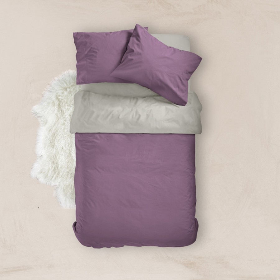 Παπλωματοθήκη Μονή (160x240) Διπλής Όψης Βαμβακερή Borea Solid Σκούρο Μοβ-Γκρι