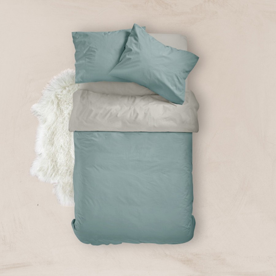 Παπλωματοθήκη Υπέρδιπλη (220x240) Διπλής Όψης Βαμβακερή Borea Solid Βεραμάν-Γκρι