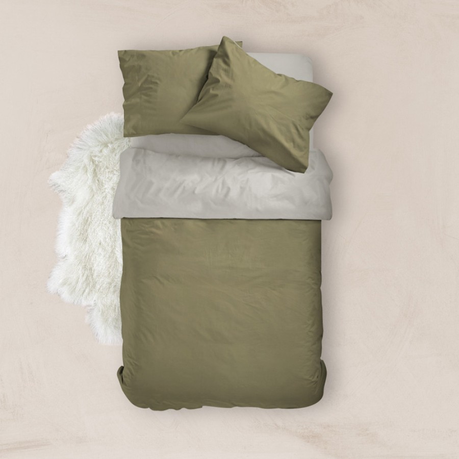 Παπλωματοθήκη Μονή (160x240) Διπλής Όψης Βαμβακερή Borea Solid Χακί-Γκρι