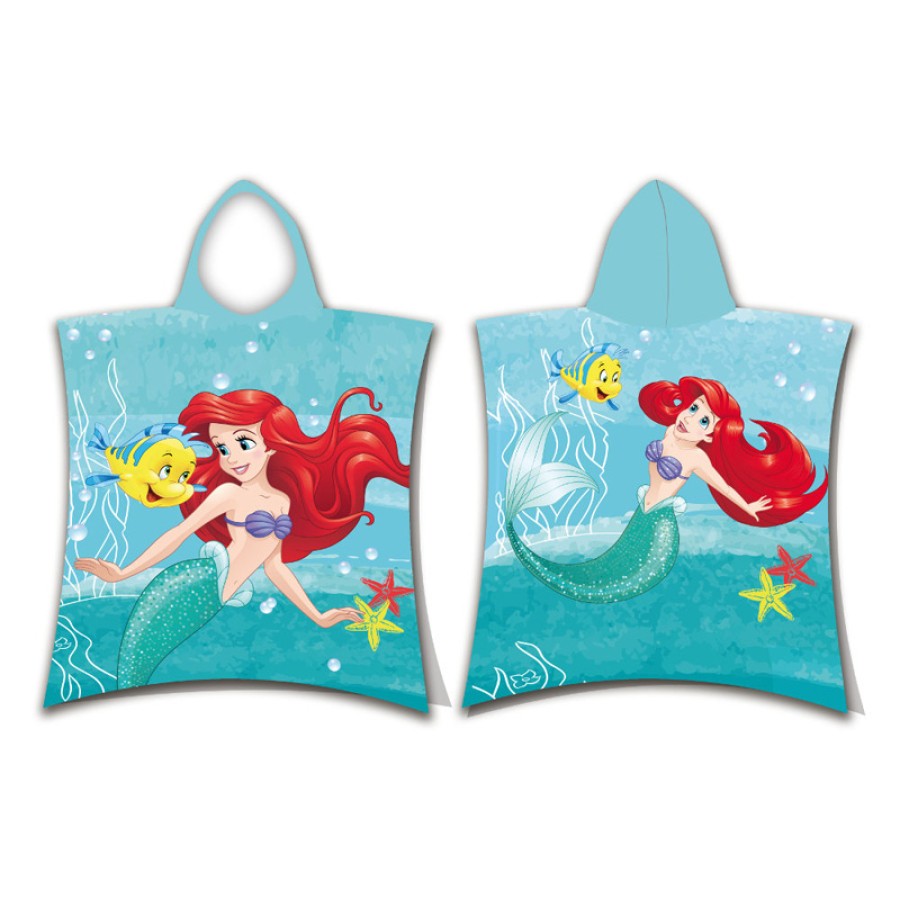 Πόντσο Παιδικό (50x115) Με Κουκούλα Βελούδινο Βαμβακερό Borea Disney Ariel