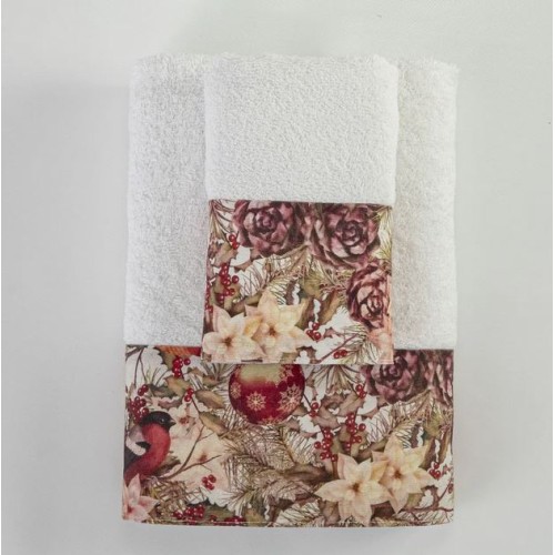 Σετ Πετσέτες 2 τεμαχίων Χριστουγεννιάτικες (Προσώπου|Χειρός) Βαμβακερές Borea Robin