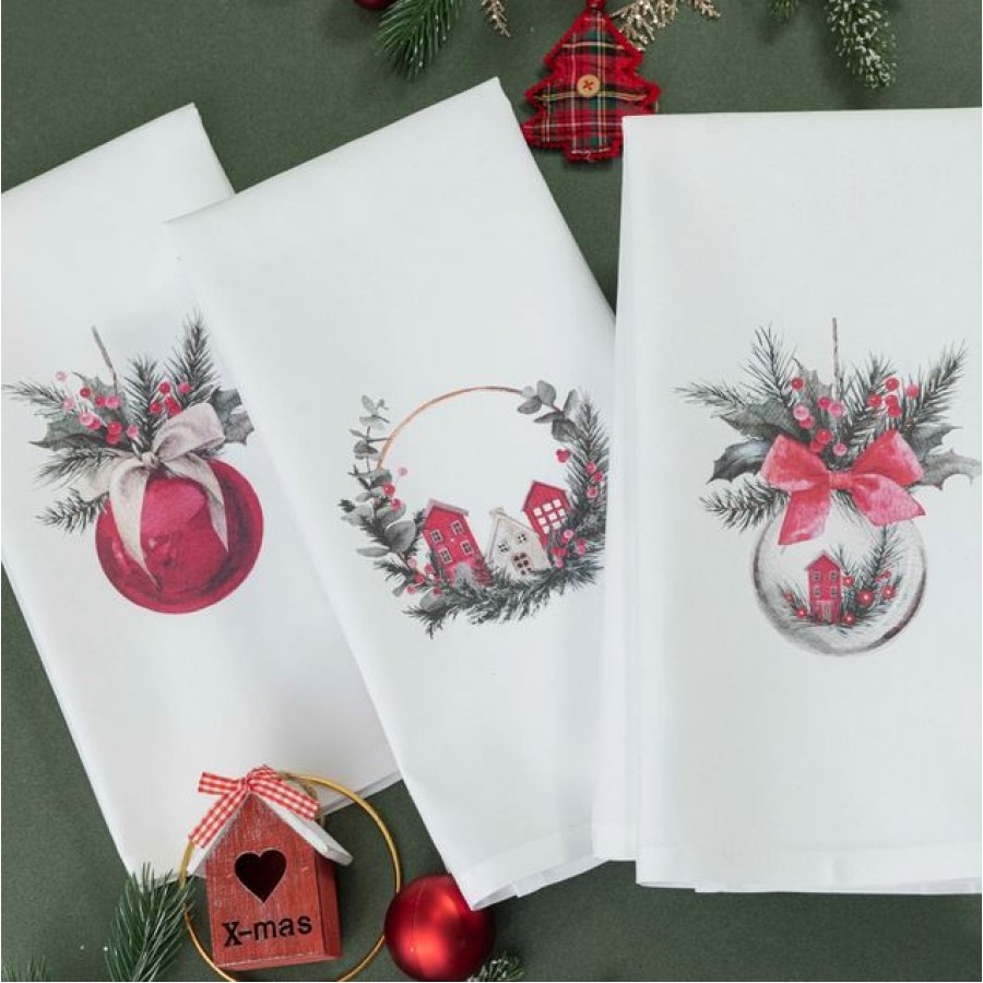 Σετ Ποτηρόπανα Κουζίνας 3 τεμαχίων (50x70) Polycotton Borea Christmas Ball