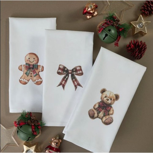 Σετ Ποτηρόπανα Κουζίνας 3 τεμαχίων (50x70) Polycotton Borea Bow