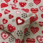 Χριστουγεννιάτικο Σεντόνι Μονό (160x240) με Μαξιλαροθήκη Βαμβακερό Borea Καρδιές Μπεζ