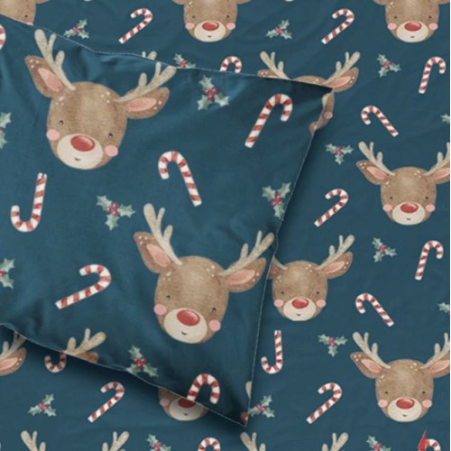 Χριστουγεννιάτικες Μαξιλαροθήκες Ζεύγος (50x70) Βαμβακερές Borea Rudolf Πετρόλ