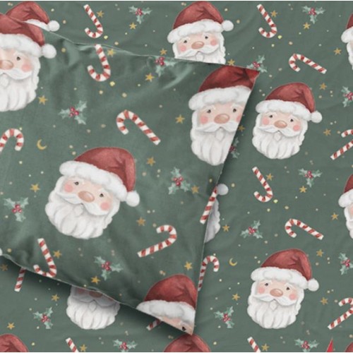 Χριστουγεννιάτικο Σεντόνι Διπλό-Υπέρδιπλο (220x240) Βαμβακερό Borea Άγιος Βασίλης Πράσινο