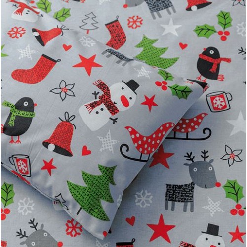 Χριστουγεννιάτικες Μαξιλαροθήκες Ζεύγος (50x70) Βαμβακερές Borea Χιονάθνρωπος Γκρι