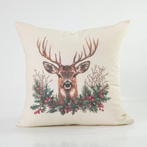 Χριστουγεννιάτικη Διακοσμητική Μαξιλαροθήκη (45x45) Τυπωτή Borea Σχ.101 Ελάφι