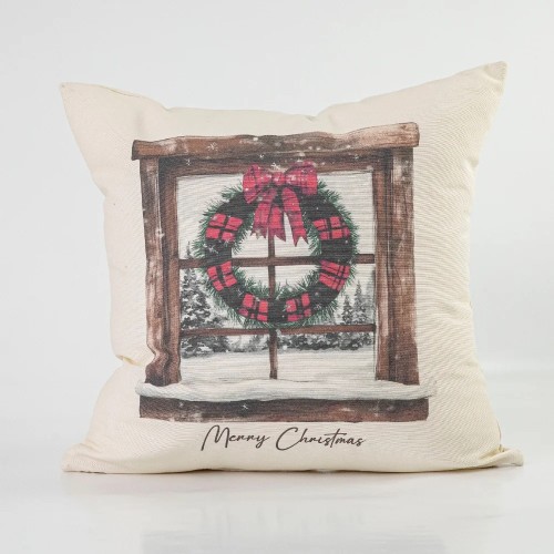 Χριστουγεννιάτικη Διακοσμητική Μαξιλαροθήκη (45x45) Τυπωτή Borea Σχ.106 Καρώ Στεφάνι