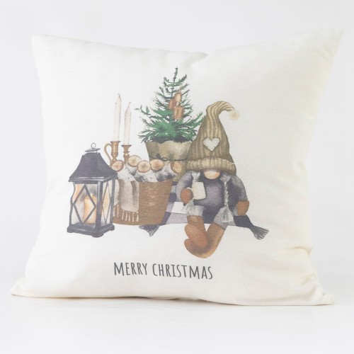 Χριστουγεννιάτικη Διακοσμητική Μαξιλαροθήκη (45x45) Τυπωτή Borea Σχ.126 Νάνος με Φαναράκι