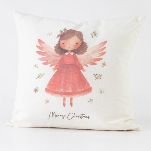 Χριστουγεννιάτικη Διακοσμητική Μαξιλαροθήκη (45x45) Τυπωτή Borea Σχ.127 Κόκκινο Αγγελάκι