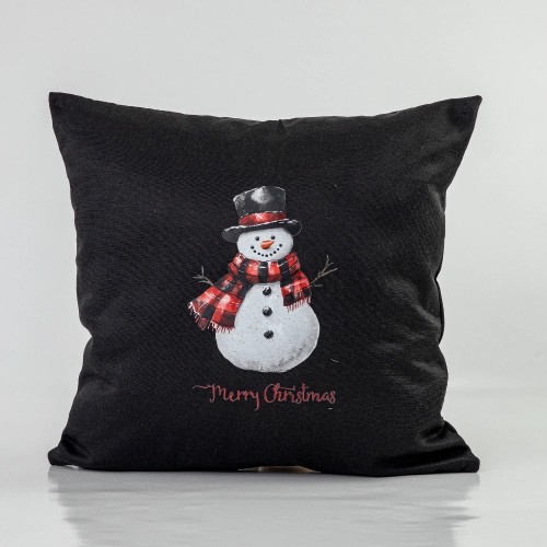 Χριστουγεννιάτικη Διακοσμητική Μαξιλαροθήκη (45x45) Τυπωτή Borea Χιονάνθρωπος Μαύρο