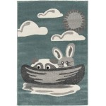 Χαλί Παιδικό (160x230) Φριζέ Atlantis Carousel 1274 μέντα με βαρκούλα με ζωάκια