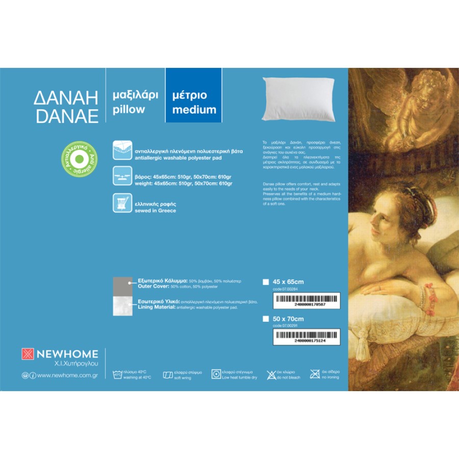 Μαξιλάρι Ύπνου Μέτριο (50x70) 610γρ Newhome Δανάη