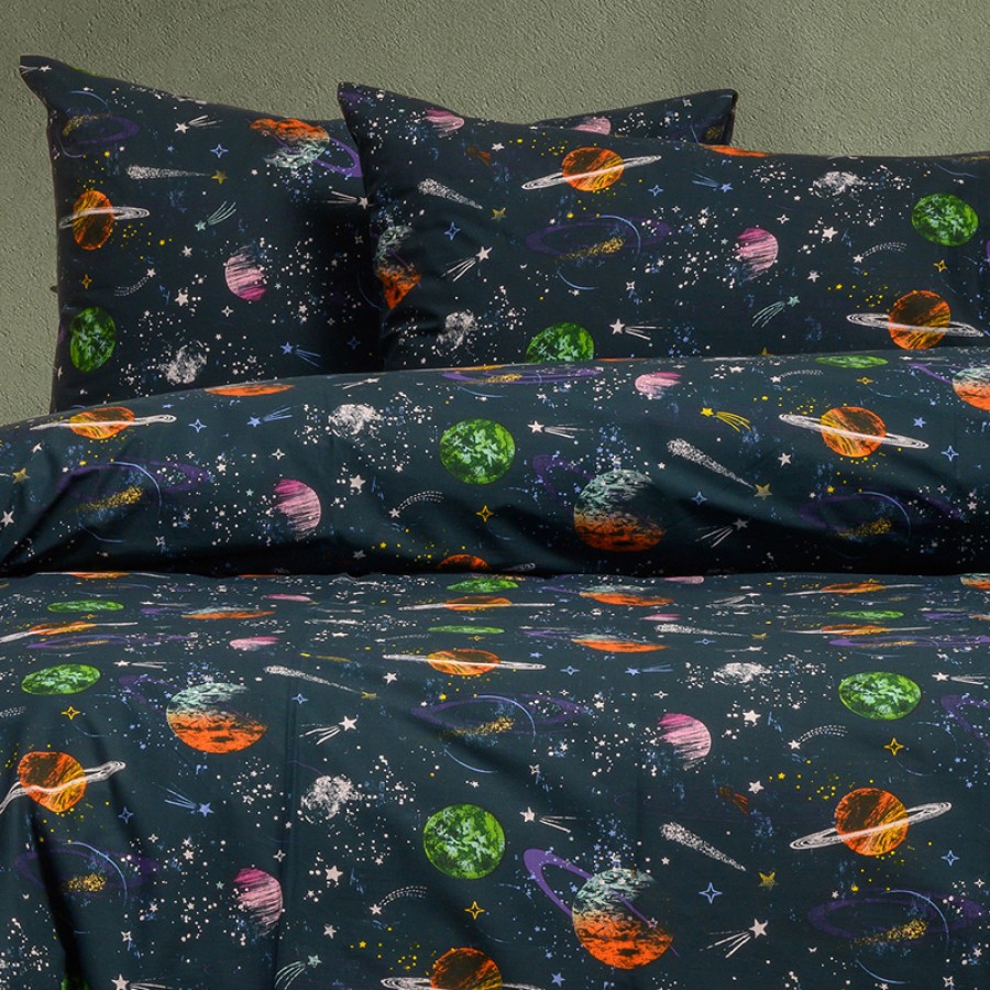 Σετ Σεντόνια Μονά (170x270) με Λάστιχο Βαμβακερά Melinen Kids Line Interstellar Blue