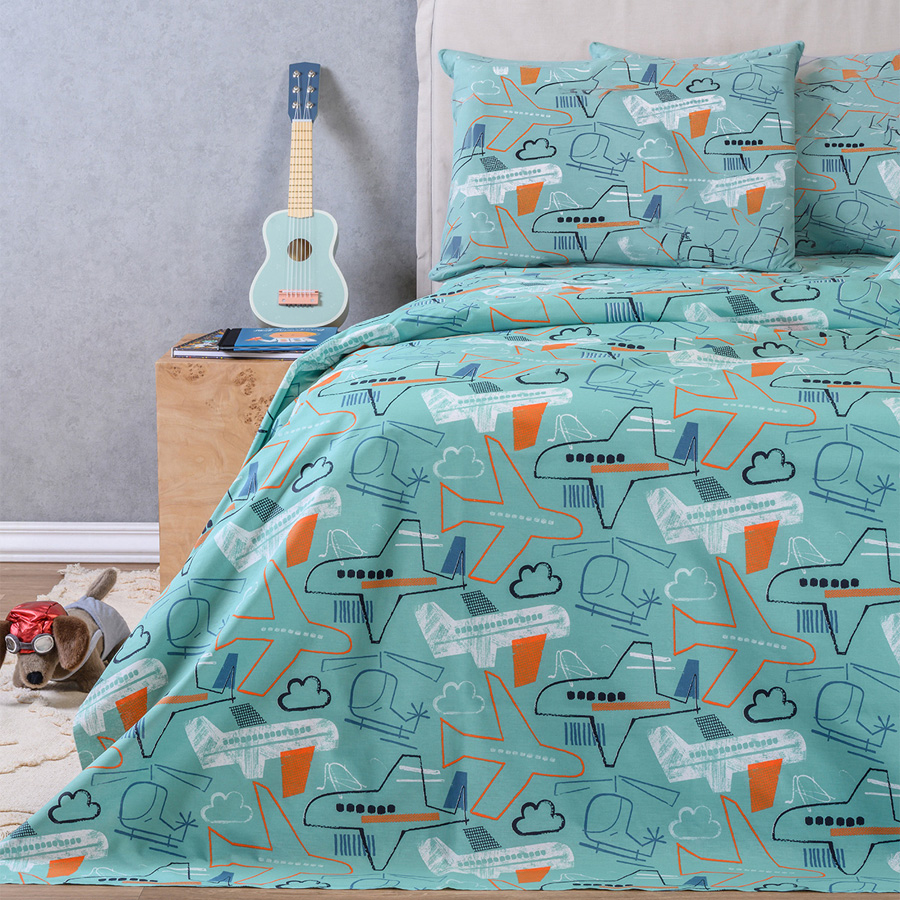 Σετ Σεντόνια Μονά Παιδικά (170x270) Βαμβακερά Melinen Kids Line Planeur