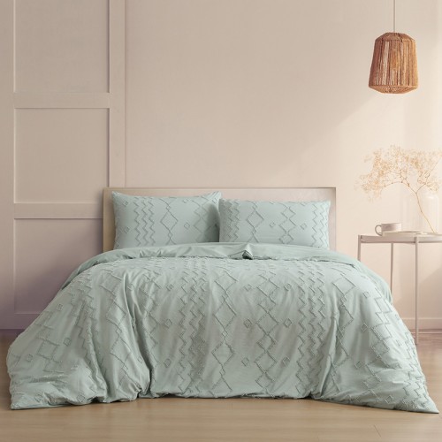 Σετ Παπλωματοθήκη Υπέρδιπλη (220x240) Μικροίνες Ζακάρ Ανάγλυφη Melinen Luna Aqua