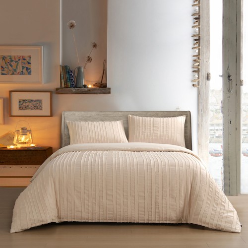 Σετ Παπλωματοθήκη Υπέρδιπλη (220x240) Μικροίνες Ζακάρ Ανάγλυφη Melinen Luna Ecru