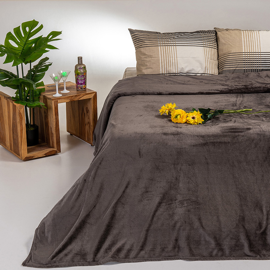 Κουβέρτα Υπέρδιπλη (220x240) Flannel Fleece Melinen Tokyo brown grey