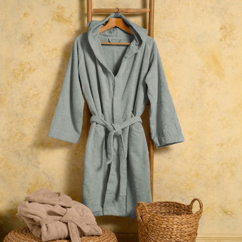 Μπουρνούζι Ενηλίκων με Κουκούλα (XLarge) Βαμβακερό Melinen Bloom Aqua