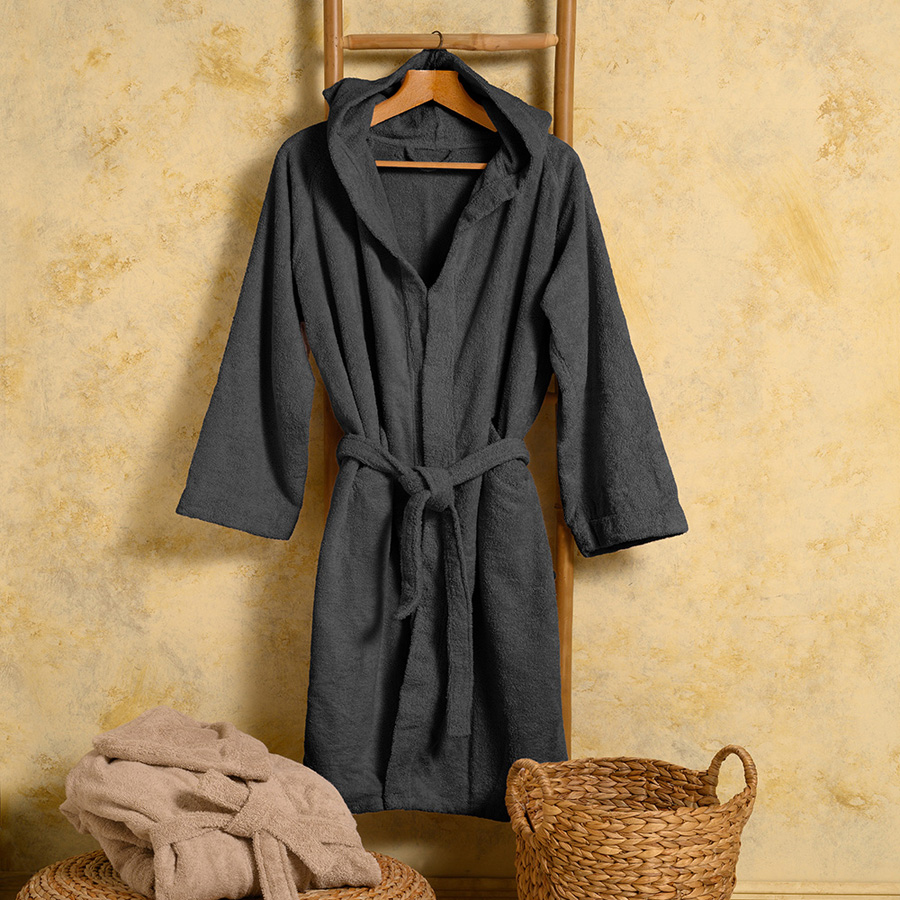 Μπουρνούζι Ενηλίκων με Κουκούλα (Large) Βαμβακερό Melinen Bloom Dark Grey