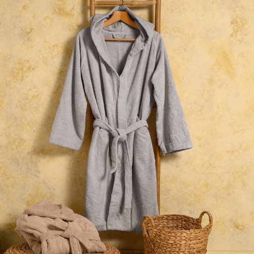 Μπουρνούζι Ενηλίκων με Κουκούλα (Large) Βαμβακερό Melinen Bloom Silver