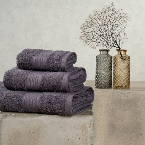 Σετ Πετσέτες 3 τεμ (Χειρός|Προσώπου|Λουτρού) Μονόχρωμες με Μπορντούρα Melinen Kenzo Anthracite