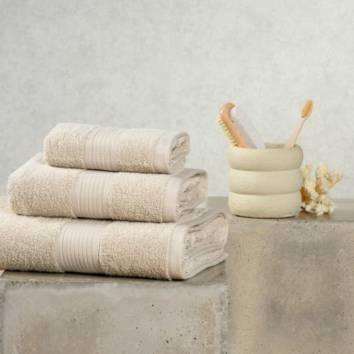 Σετ Πετσέτες 3 τεμ (Χειρός|Προσώπου|Λουτρού) Μονόχρωμες με Μπορντούρα Melinen Kenzo Beige