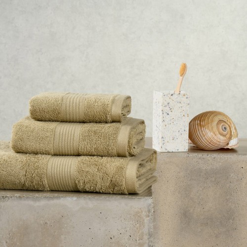 Σετ Πετσέτες 3 τεμ (Χειρός|Προσώπου|Λουτρού) Μονόχρωμες με Μπορντούρα Melinen Kenzo Olive